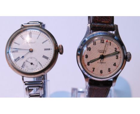 Vintage Waltham manual wind gent's wristwatch in white metal case, the white dial with Roman numerals and seconds dial at 6 o