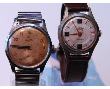 Vintage Buler Calendar manual wind gent's wristwatch in nickel plated case, the white silvered dial with baton indices, Arabi