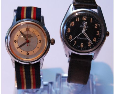 Vintage Roamer Searock military-style manual wind gent's wristwatch in nickel plated case, the black dial with luminous Arabi