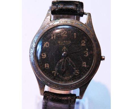 Buren Grand Prix military-issue gent's wristwatch, c. 1940s, in nickel plated case, the black dial with Arabic numerals, seco
