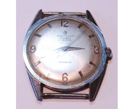 Vintage Breitling 17 jewels manual wind gent's watch in stainless steel case, the silvered dial with baton indices, ref no. 2