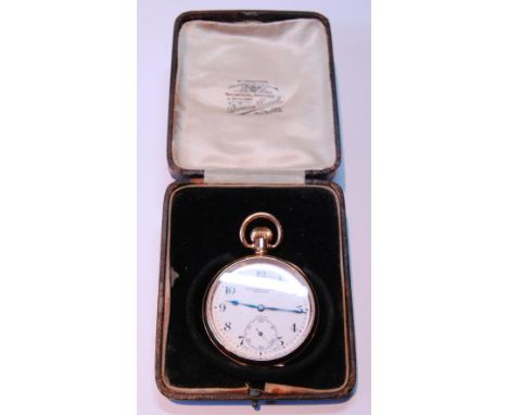 Zenith keyless lever watch, for Stevenson &amp; Russell, no. 2795458, in rolled gold open face case, 51mm, c. 1920. 