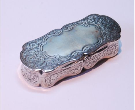 Victorian silver snuff box, engraved, with waved edges, Birmingham 1897, 80mm x 36mm. 