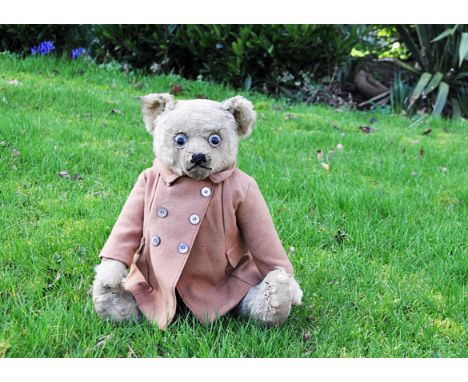 Maelstrom, a British teddy bear 1920s,  probably Farnell, with light golden mohair, large clear and black glass eyes, pronoun