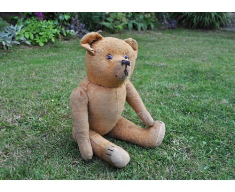 Eric a Fadap teddy bear 1940s, with light brown cotton/mohair mixed plush, clear and black glass eyes with remains of brown p