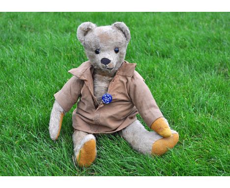 Adolpho a Strunz teddy bear circa 1908, with blonde mohair, black boot button eyes, wonky pronounced muzzle with black stitch