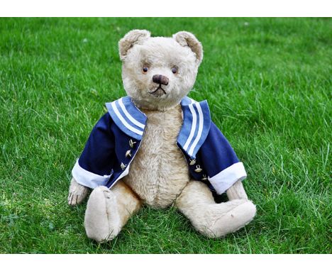 Seaman Bing a Bing teddy bear 1920s, with blonde mohair, clear and black glass eyes with light brown backs, pronounced clippe