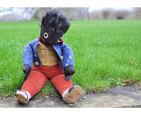 Mr Dean a Deans Rag Book Co Ltd Golly late 1930s,  with black cloth face with raised nose area, black mohair wig, red felt mo