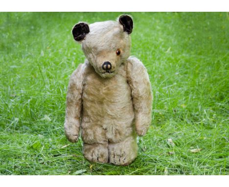 Frazer a rare Lefray standing teddy bear 1950s,  with blonde mohair, orange and black plastic eye, pronounced muzzle, black s