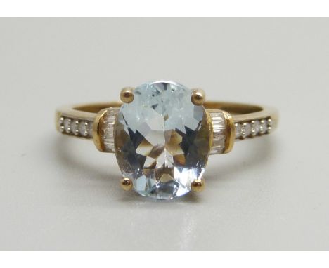 A 9ct gold and crystal ring with diamond shoulders, 2.8g, P 