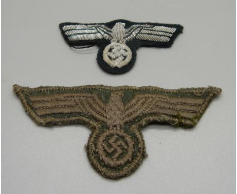 Two German WWII Army Officer's uniform eagles 
