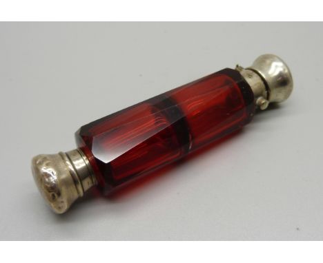 A ruby glass double scent bottle, a/f 