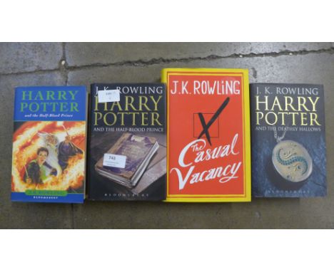 Four hardback first edition novels by J.K. Rowling, Harry Potter and the Half-Blood Prince, (2), (adult and children's versio