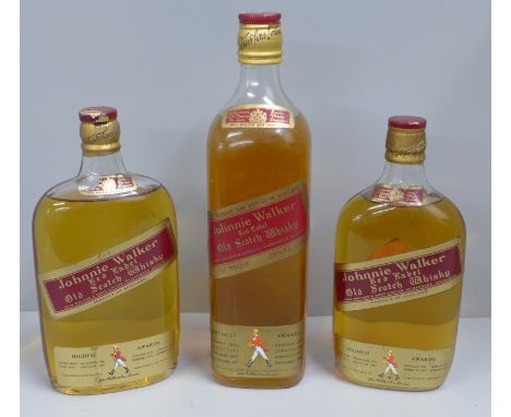 Three bottles of vintage Johnnie Walker red label whisky 