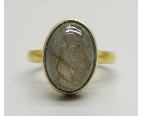 A silver gilt rutile quartz cabochon ring, M 