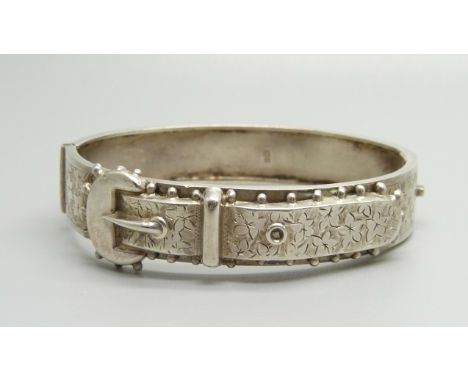 A Victorian silver buckle bangle, Birmingham 1894, (opening 59mm x 47mm) 