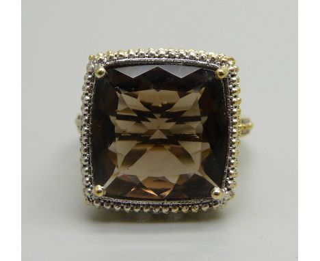 A silver gilt and smoky quartz cocktail ring, R/S 