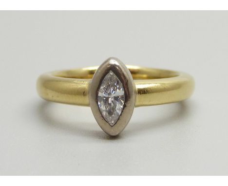 A 14k yellow gold and marquise cut diamond ring, approximately 0.3ct diamond weigh, 6.6g, M/N 