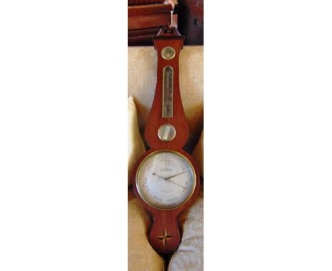 A MAHOGANY BANJO BAROMETER/THERMOMETER/HYGROMETER with parquetry star motif, the silvered dial inscribed 'M.WOLLER BIRMINGHAM