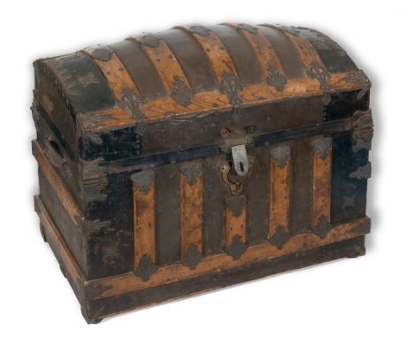 CORNISH TIN MINING INTEREST:  a 19th century dome top trunk with manufacturers label for 'CARPELES HARTMANN & CO, MILWAUKEE W
