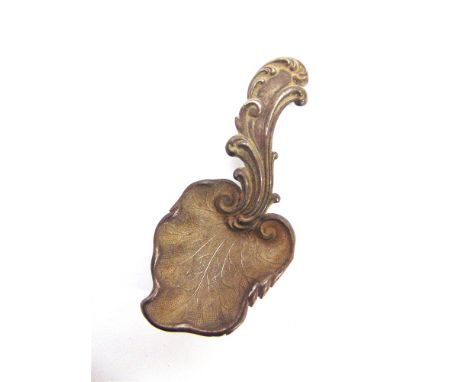 A VICTORIAN SILVER CADDY SPOON Aaron Hadfield, Sheffield 1847, the bowl formed as a naturalistic leaf to a stem or rococo scr