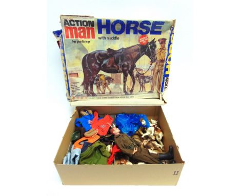 AN ACTION MAN COLLECTION  comprising a horse with saddle, boxed (box lid worn and with incomplete side panels); a figure with