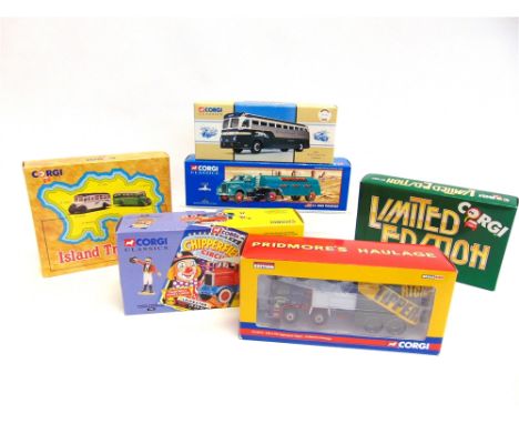 SIX CORGI DIECAST MODEL VEHICLES  comprising a No.CC13513, Volvo FM Aggregate Tipper 'Pridmore's Haulage'; No.53202, Mack B S
