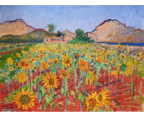 ‡Frederick Gore CBE, RA (1913-2009) Sunflowers, Pollença, Majorca Signed F Gore (lower left) Oil on canvas 61 x 81.5cm Proven