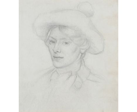 ‡Charles H. H. Burleigh (1875-1956) Portrait study of Averil Burleigh (1883-1949), wearing a wide-brimmed hat Pencil 19.3 x 1