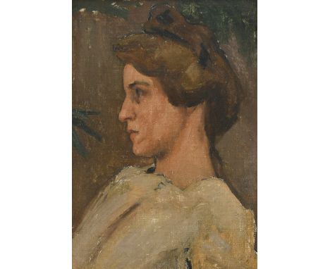 Jules Eugene Pages (American 1867-1946) Portrait study of Jeanne Pages Oil on canvas laid on board 29 x 21.2cm Provenance: Ju