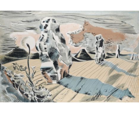 Paul Nash (1889-1946) Landscape of the Megaliths Lithograph 51 x 76.2cm (sheet) This work depicts the avenue of standing ston