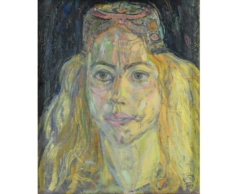 ‡Leonard McComb RA (1930-2018) Portrait of Ruth Gibson Signed with initials and dated LM/1989 (lower right) Oil on canvasboar