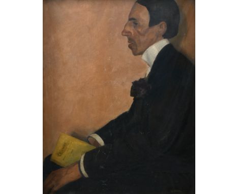 ‡Nina Hamnett (Welsh 1890-1956) Portrait of Louis McQuilland (1880-1946), seated holding a book Signed and dated N Hamnett/19