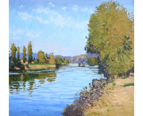 ‡George Devlin (Scottish 1937-2014) Evening Barge on the Seine Signed Devlin (lower right) Oil on canvas 81 x 86.2cm Exhibite