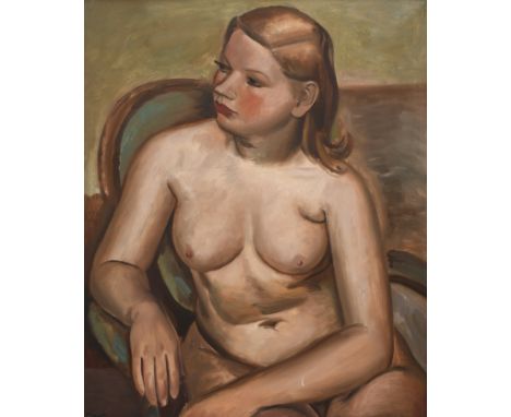 Bernard Meninsky (1891-1950) Portrait of Wendy Blood, nude, seated in a chair Signed Meninsky (lower left) and with studio st