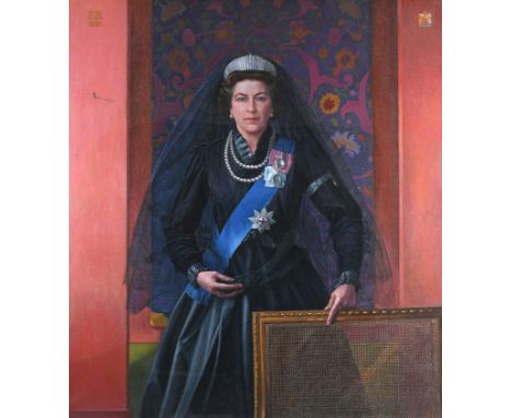 ‡Norman Douglas Hutchinson (1932-2010) Portrait of HM Queen Elizabeth II, three-quarter length, wearing the Russian Fringe Ti