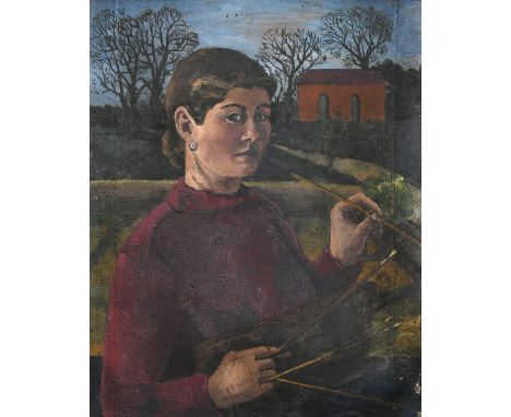 British School 20th Century Self-portrait of a female artist Oil on canvasboard 61 x 48.2cm