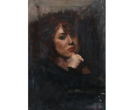 ‡Howard Morgan (1949-2020) Portrait of a lady with red hair, wearing a black dress Signed and dated MORGAN 86 (lower right) O