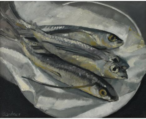 ‡Alexandra Gardner (b.1945) Flying Fishes Signed Gardner (lower left) Oil on canvas 23.3 x 28.3cm Provenance: Duncan R. Mille