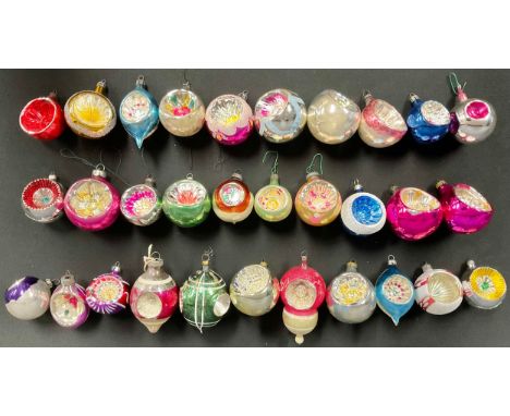 Collection of vintage concave mercury glass Christmas decorations Qty