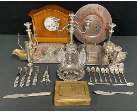 Plated Ware - Boxes &amp; Objects - a silver plated brandy glass warmer; candlesticks and candelabra; others plated ware; an 