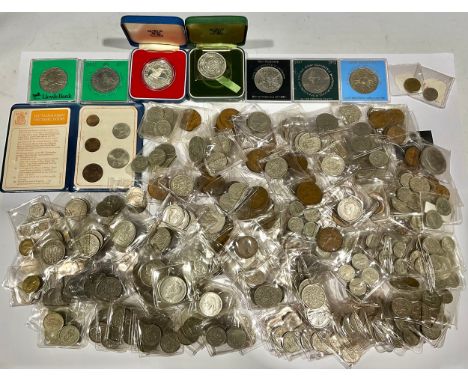 Coins - various pre-decimal, including some pre-1947 silver; a silver proof 1977 Queen Elizabeth II Jubilee crown; a 1972 Wed