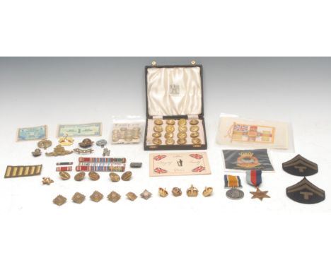 Militaria - a quantity of military items including naval brass buttons, a WWI war medal, issued to Josef Gonsalves (possibly 