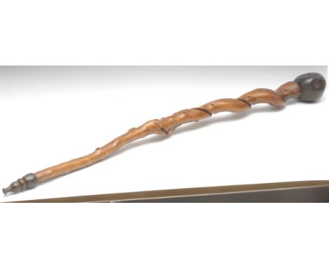 Folk Art - a 19th century oversize model pipe, possibly a tobacconist's shop sign or display, twisted thorn wood stem, turned