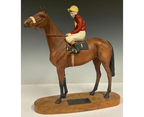 A Beswick Connoisseur model, Red Rum, with Brian Fletcher, wooden plinth, 33.5cm high