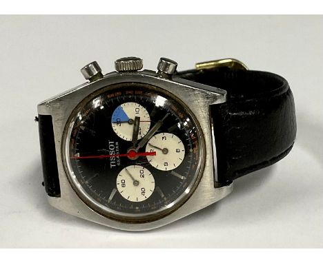 A Tissot Seastar multidial chronograph wristwatch, 34mm stainless steel case, black dial with three white and blue subsidiary