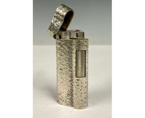 A vintage Dunhill silver plated lighter, bark effect decoration, 20 microns, 6.6cm