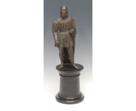 Continental School (19th century), a patinated library bronze, Portrait of Benvenuto Cellini (1500 - 1571), ebonised pillar, 