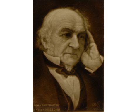 H.S. Mendelssohn (fl. 1898)Portrait of Sir William Gladstonesigned, dated 1898, manufacturer to verso, glazed tile, 22cm x 14