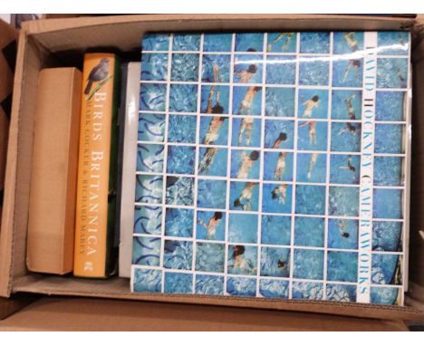 Box of mixed books to include David Hockney Camera Works and Birds Britannica etc